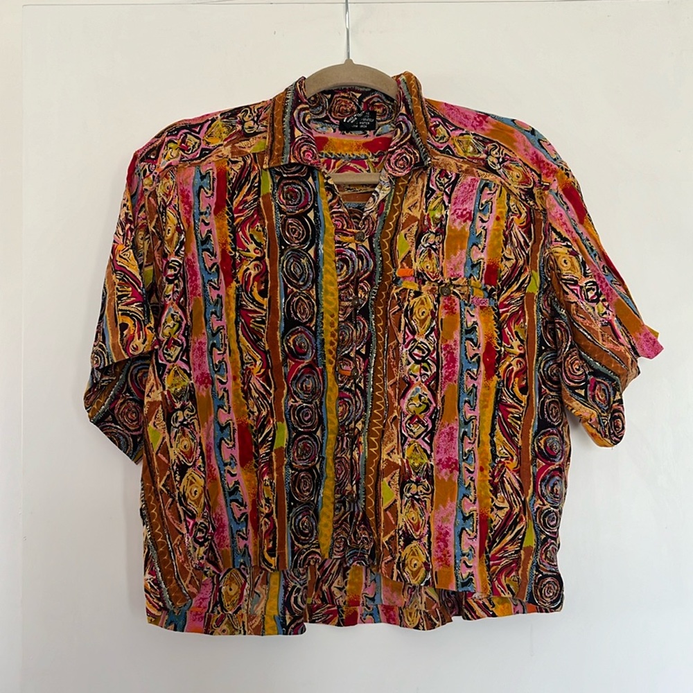 Vintage Zachi 80’s Cropped Abstract Pattern Button Down Blouse